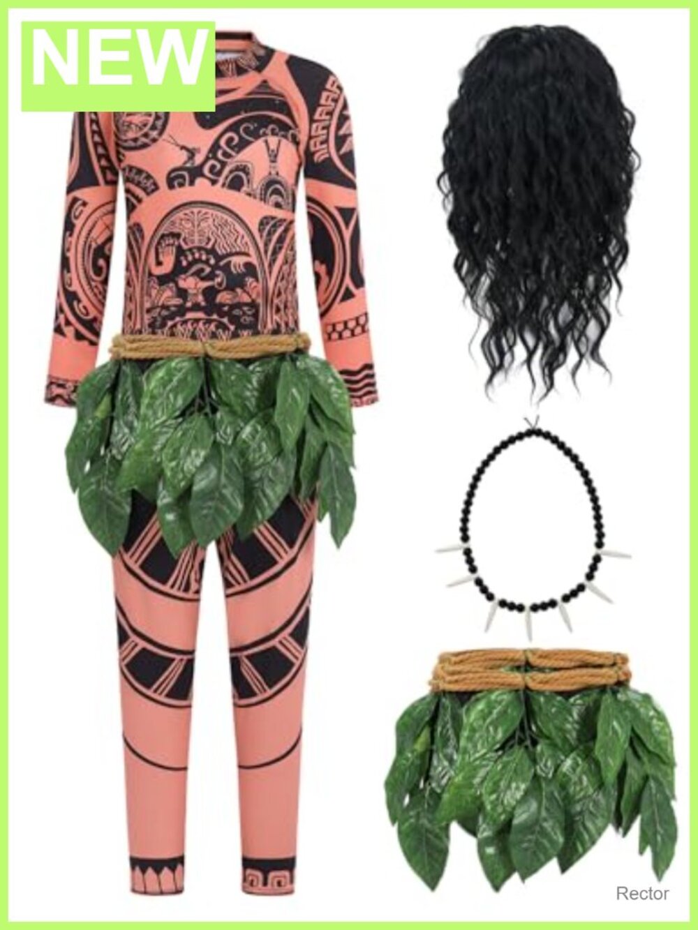 Men's Ocean Theme Costume Set Shirt Pants Belt Wig Necklace